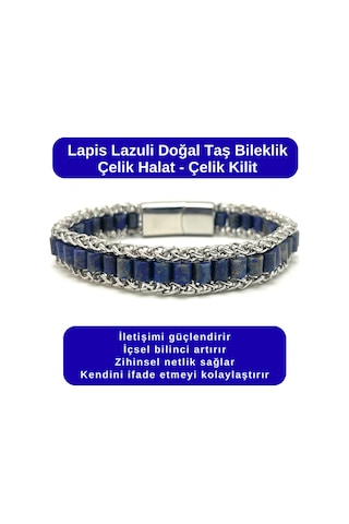 Sertifikalı Lapis Lazuli Doğal Taş Bileklik Çelik Halat Çelik Kilit Çok Renkli
