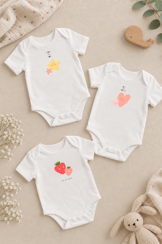 Luppinos Love You Mom 3lü %100 Pamuk Dijital Baskılı Bebek Body Set 2 Beyaz - Pembe