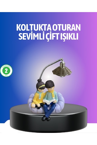 Kitap Okuyan Çift Figürlü Gece Lambası Romantik Dekoratif Masa Lambası - Lisinya Ff000