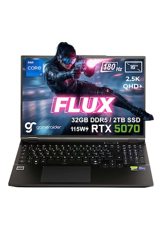Gameraider Flux GR16 i7-14650HX 32 GB 2 TB SSD 8 GB RTX5070 16" Free Dos Dizüstü Bilgisayar