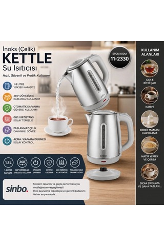 İnoks Çelik Kettle Su Isıtıcısı Kablosuz Kullanım 1.8lt 360 Dönebilme Otomatik Kapanma Sk-8031 532