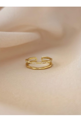 İki Sıralı Zirkon Taşlı Eklem Kıkırdak Kemik Ayarlanabilir Gold Altın Renkli Yüzük Gold