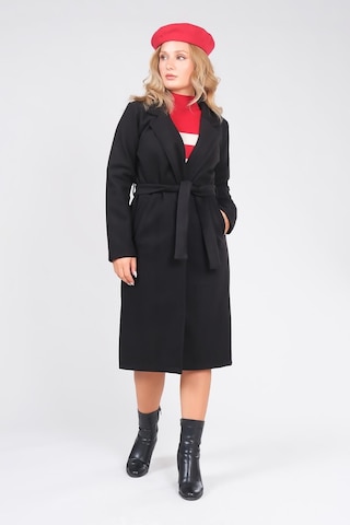 Giyim Dünyası Kadın Astarsız Kuşaklı Kaşe Kaban Siyah 001