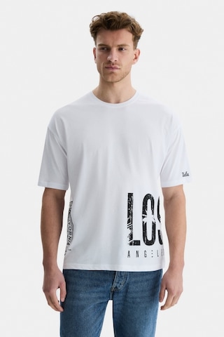 Ucla Ignıso Beyaz Bisiklet Yaka Baskılı Oversize Erkek Tshirt Beyaz