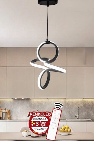 Renkoled Aydınlatma 3 Renk Işıklı Modern Sarkıt Led Avize Siyah