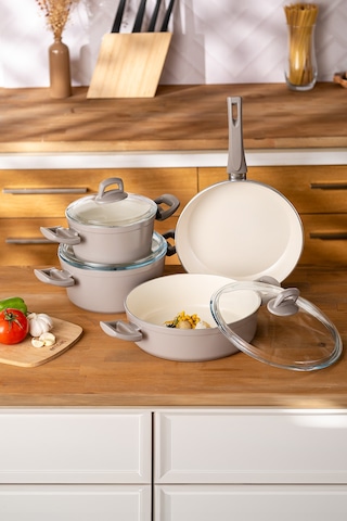 Emsan Crystal 7 Parça Tencere Seti Bej Bej