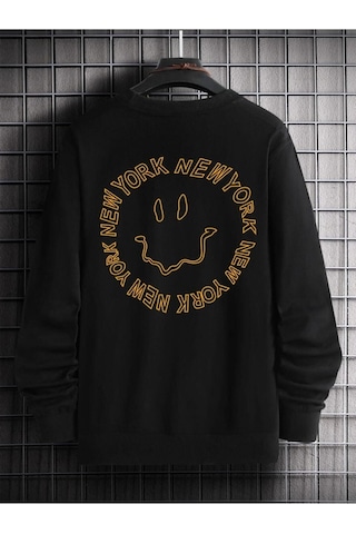 Unisex Siyah Smıle Baskılı Oversize Sweatshirtt Siyah