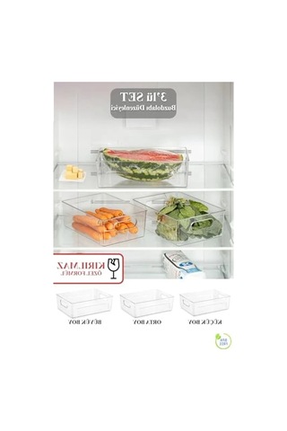 Şeffaf 3'lü Kırılmaz Buzdolabı Düzenleyici Organizer Kutu Seti, Farklı Boyutlar 19 x 7 CM