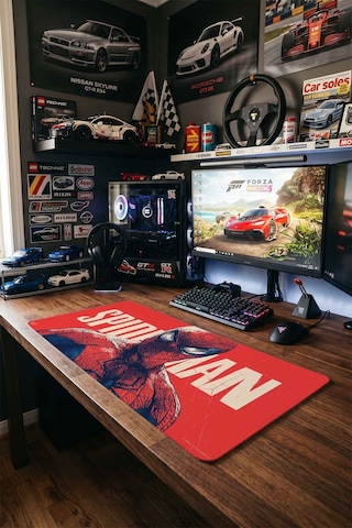 Spider Tema 40x90 Cm Oyuncu Mousepad Kaymaz Taban Büyük Boy Mousepad Beyaz