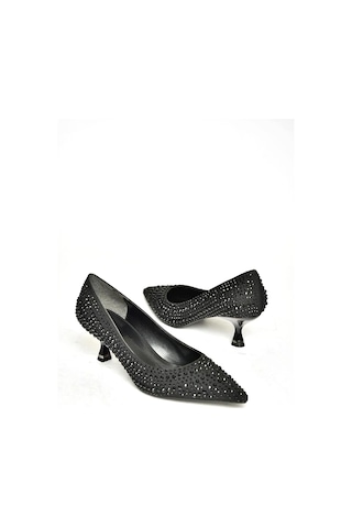 Beyaz Rina Damla Taşlı Topuklu Kadın Ayakkabı Siyah Siyah