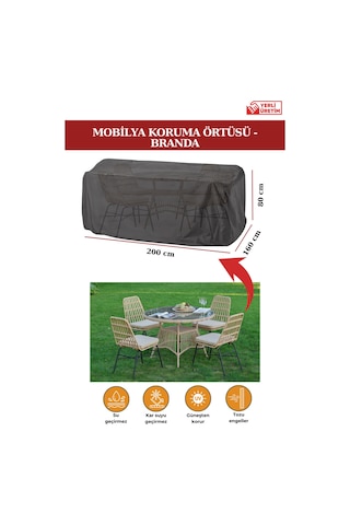 Siyah Bahçe Mobilya Koruma Örtüsü Branda 200x160x80 Cm-santimetre, Su Geçirmez, Güneşten Korur Siyah