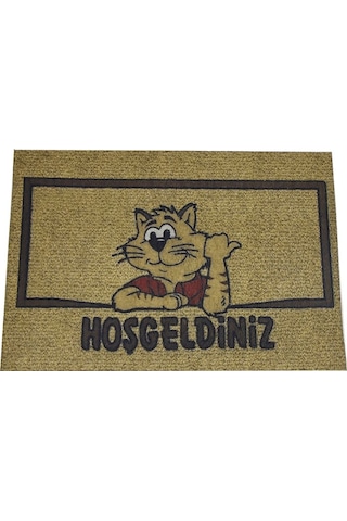 Hoşgeldiniz Yazılı Kedi Desenli Kauçuk İç Ve Dış Kapı Önü Paspası