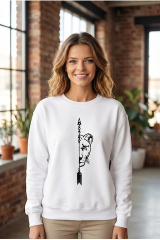 Primemagazam Sevgililer Günü Baskılı Oversize Bisiklet Yaka Sweatshirt - Beyaz Çeşitli