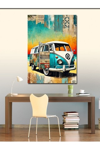Kanvas Tablo Renkli Karavan Çizimi 50cmx70cm
