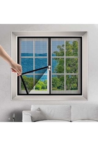 Pazly Sivrisinek Önleyici Fermuarlı Pencere Sineklik 80-100cm Siyah, Kendinden Yapışkanlı, Pratik Kullanım