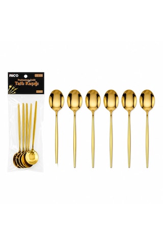 60 Parça Gold Tatlı Kaşık Seti 13cm - 1 Paket İçinde 6 Adet Vardır - 10 Paket Gönderilir 5492 Çr