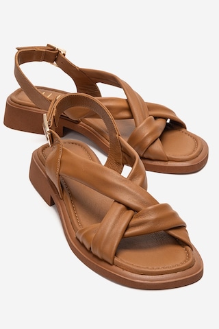 Luvishoes Frand Taba Hakiki Deri Çapraz Bantlı Kadın Sandalet