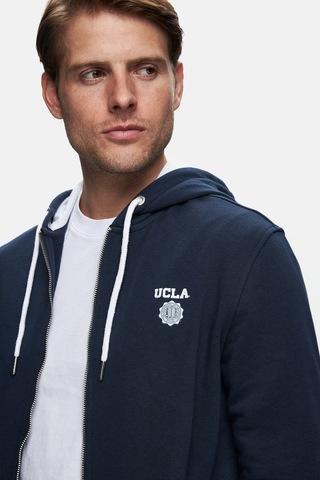 Ucla Hılgard Koyu Lacivert Kapüşonlu Ve Fermuarlı Baskılı Standard Fit Erkek Sweatshirt Koyu Lacivert