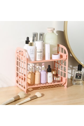Kosona Çift Katlı Katlanabilir Makyaj Ve Mücevher Depolama Rafı - Ev Ve Banyo Masaüstü Organizer Beyaz