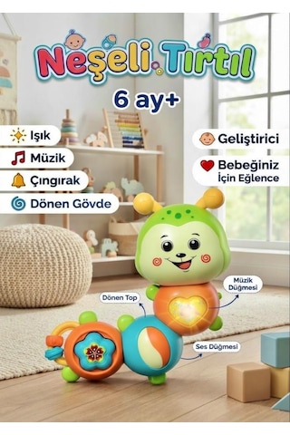 Montessori Neşeli Tırtıl Düğmeli Işıklı Müzikli 23 Cm Eğitici Ve Öğretici Çıngıraklı Bebek Oyuncağı