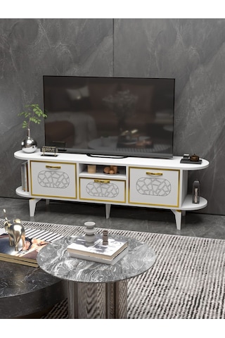 Tv Sehpası Mira Gold 5032 Beyaz 160 Cm 35 Cm 50 Cm Beyaz