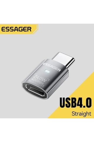Essager Type-c Erkek To Type-c Dişi Adaptör 40gbps 8k+4k Usb 4.0 Ce Lisanslı Çevirici Dönüştürücü Adaptör