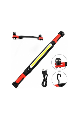 Mıknatıslı Type-c Şarj - Dijital Gösterge 360 Dönebilen Gövde - Askı Kanca - Çift Renk - 52.5cm El Fener - Işıldak Çok Amaçlı Led Çalışma Lambası 4 Fonksiyon Renkli Kl-d95 4741