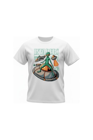 Urbantrendstore Unisex Uzaylı Oversize Fit Rahat Geniş Salaş T-shirt Günlük Tişört Beyaz