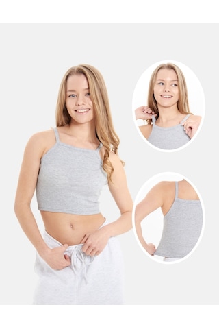 Alya Underwear Kaşkorse Geniş Yaka Askılı Crop Gri Melanj