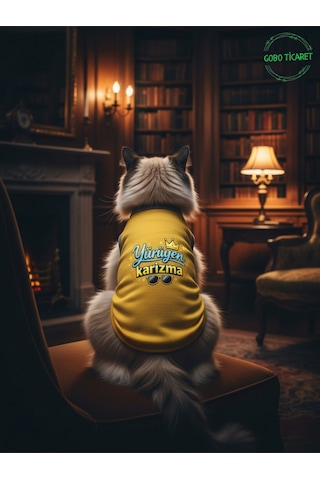 Sarı Yürüyen Karizma Yazılı Kedi Ve Köpek Kıyafeti Tişörtü Elbisesi Small/s/beden 1