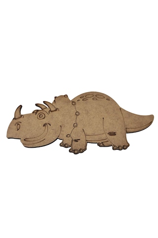 Ahşap Boyanabilir Dinozor Figürü Triceratops 21x10 Cm - 3mm Mdf Eğitici Boyama Seti 10 Adet