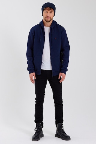 Polostate Erkek Fermuarlı Kanguru Cep 3 İplik Sweatshirt Lacivert