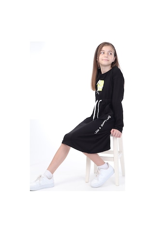 Toontoy Kız Çocuk Neon Baskılı Elbise Siyah