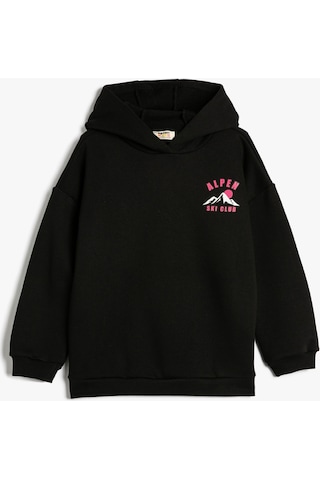 Koton Kapşonlu Sweat Uzun Kollu Kayak Baskılı Şardonlu Siyah 4wkg10701ak 4WKG10701AK999 Siyah
