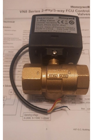 Honeywell Vn83C20Pp I Fcu Ball Valve 220Vac 3 Way Dn20 Bspp