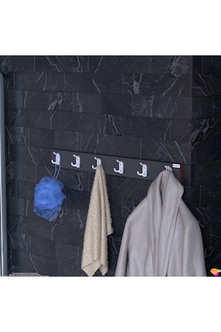 Modilayn Arı Serisi 18 Kancalı Banyo Askısı - 6'lı Set 91,4x9,6 Cm Ekstra Düzen Ve Yer Tasarrufu Antrasit - Beyaz