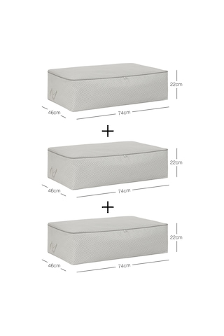 Ocean Home Textile 3'lü Mega Boy Gri Balıksırtı Baza Altı Hurç Set 74 x 46 x 22 cm