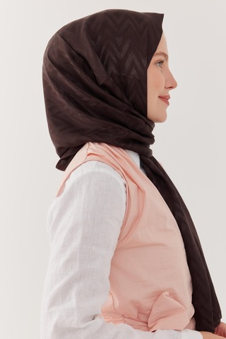 Mirsoy Scarf Zikzak Desen Parlak Jakar Şal - Acı Kahve Acı Kahve
