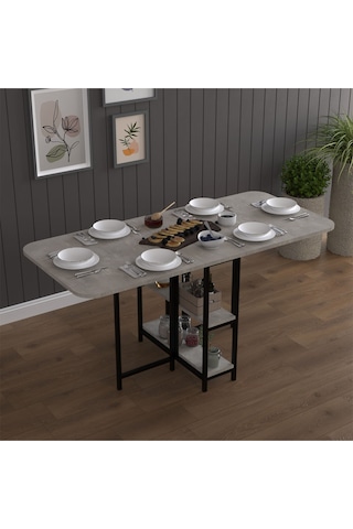 Asra Trend Metal Ayaklı Katlanır Mutfak Masası KM-31 %100 MDF Akıllı Yemek Masası Retro Gri