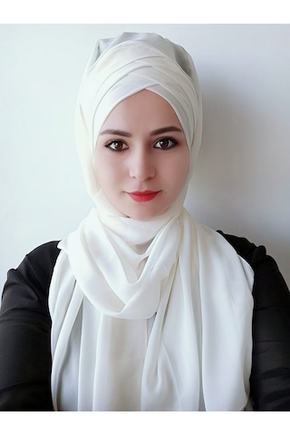 Tesettür Kadın Üç Bantlı Hazır Şal Beyaz