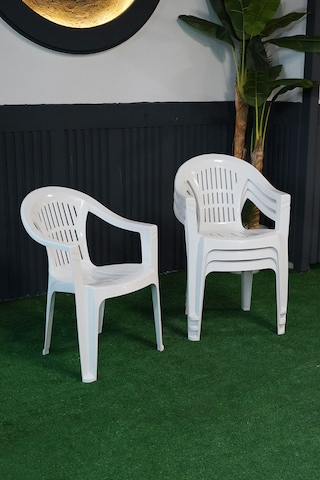 Plastik Bahar Kollu Bahçe Balkon Koltuk Beyaz 4 Adet Beyaz