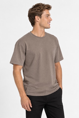 Vasto Moda Erkek Oversize Kalın Dokulu %100 Organik Pamuk Bisiklet Ribana Yakalı Kahverengi T-shirt