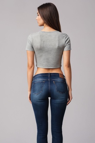 Squitee Gri Melanj Bisiklet Yaka Crop Top - Beden: L