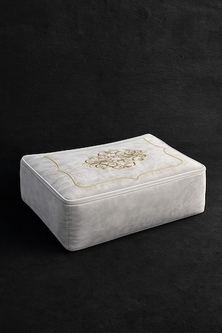 Laura Kadife Gold Nakışlı Hurç Büyük Boy 60x40x20 Cm Söz Çeyizlik Nişan Düğün Gelin Bohçası Beyaz
