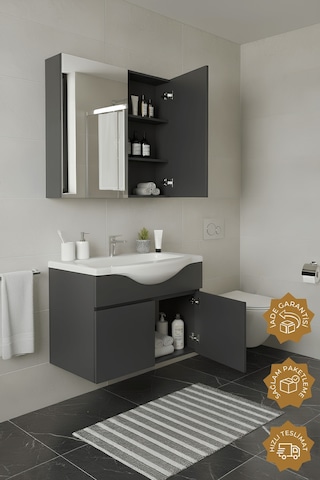 Teta Home Kahire 65 Cm Mdf Banyo Dolabı Seti Antrasit