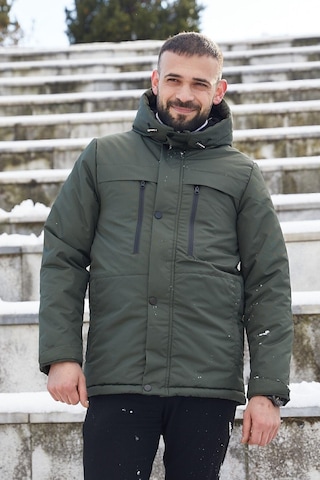 Spor Erkek Polarlı Kürklü Su Ve Rüzgar Geçirmez Kapüşonlu Mont Parka-100 Haki