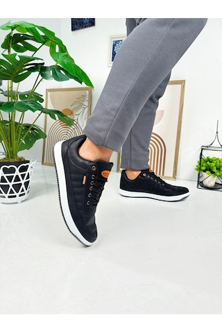 Günlük Erkek Sneaker Bağcıklı Dikişli Hafif Rahat Yürüyüş Spor Ayakkabı 013c Siyah- Beyaz