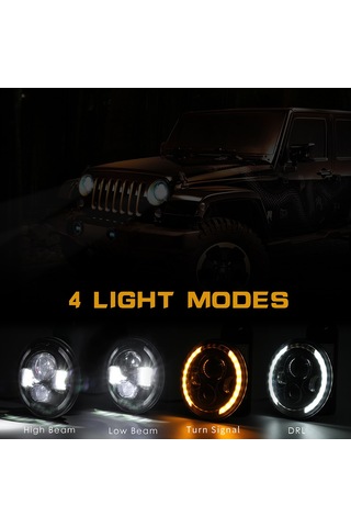 Suofeng 7 İnç 150w Led Far: 4 Işık Modu Yüksek/düşük, Sinyal, Gündüz , 6500k, Ip67, Jeep/hummer Uyumlu, H4/h13 Bağlantı