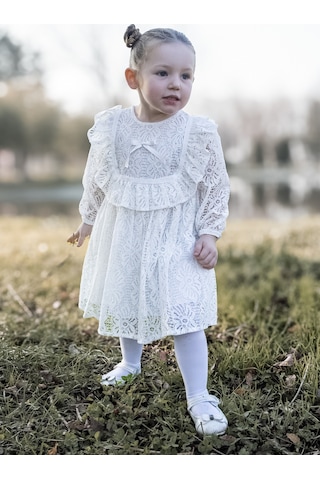 Kız Bebek Elbise Kız Çocuk Elbise Doğum Günü Parti Düğün Elbise Uzun Kol Astarlı Dantelli Bebek Giyim 001