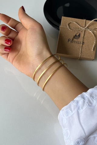 Gold Kaplama Düz Kumlu Model 3 Lü Çelik Ajda Model Bilezik 65 Mm Gold